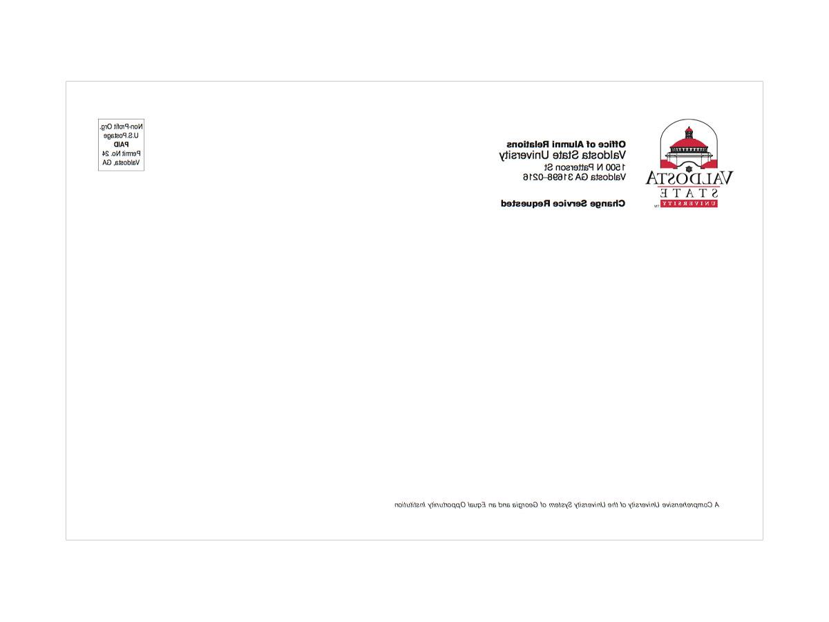 Envelope - This is an example of a standard envelope for the University. Creative Services is responsible for designing all stationary for the university.